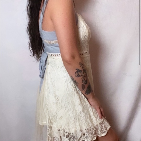 ALTARD STATE WHITE LACE DENIM LACE UP BACK DRESS - Picture 4 of 5